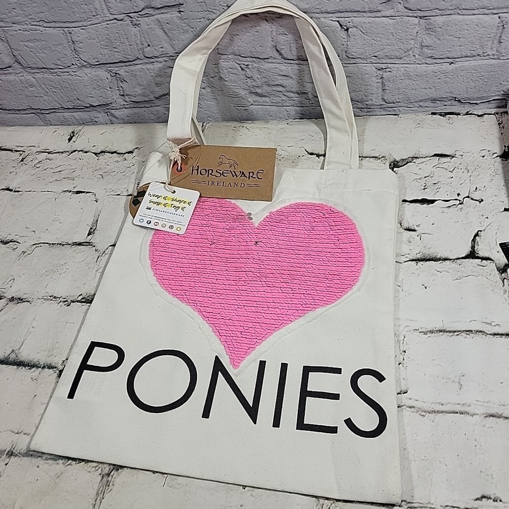 Horseware Ireland Heart Ponies Canvas and Sequins Tote - NEW - Picture 1 of 6